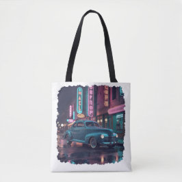 Bolsa Tote Vintage 1940s Classic Car Under Neon Lights