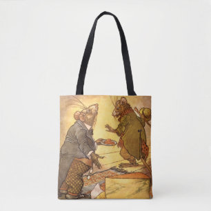 Bolsa Tote Vintage Aesop's Fable, Country Mouse, City Mouse