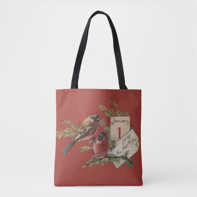 Bolsa Tote Vintage Anos novos Aves (Frente)