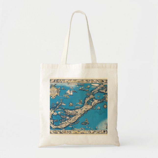 Bolsa Tote Vintage - Antigo mapa das Ilhas Bermudas (Frente)
