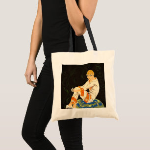 Bolsa Tote Vintage Art Deco Woman, Smoking by S. Chompre
