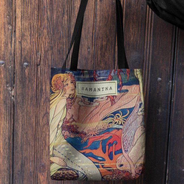 Bolsa Tote Vintage Art Nouveau Linda Sereia Personalizada (Criador carregado)