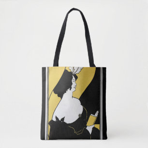 Bolsa Tote Vintage Art Nouveau, Mulher Lendo um Livro Amarelo