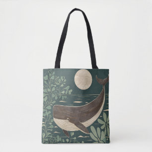 Bolsa Tote Vintage - Baleia Linocut Japonesa no Oceano