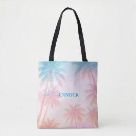 Bolsa Tote Vintage Beach Sunset Palm Trees Pastel            