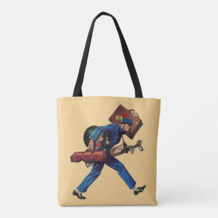 Bolsa Tote Vintage Bellhop no Uniform, Suitcase e Golf Club