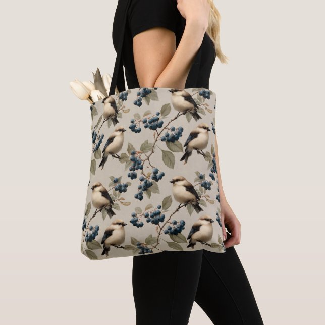 Bolsa Tote Vintage Bird and Blueberry Seamless Pattern (Close Up)