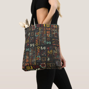 Bolsa Tote Vintage Black Geometric African Doodle
