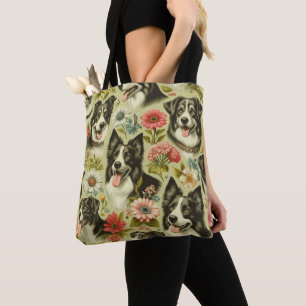 Bolsa Tote Vintage Border Collie Painting