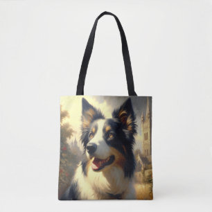 Bolsa Tote Vintage Border Collie Painting