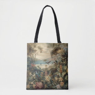 Bolsa Tote Vintage botânica bird flores no paraíso