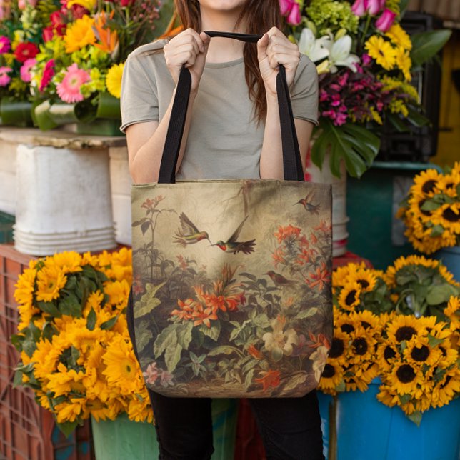 Bolsa Tote Vintage botânica de beija-flores (Criador carregado)