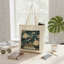 Bolsa Tote Vintage botanical blue crane personalizável