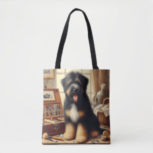 Bolsa Tote Vintage Briard Dog Painting