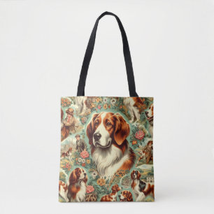 Bolsa Tote Vintage Brittany Dog Painting
