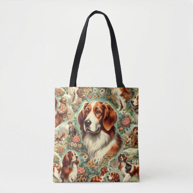 Bolsa Tote Vintage Brittany Dog Painting (Frente)