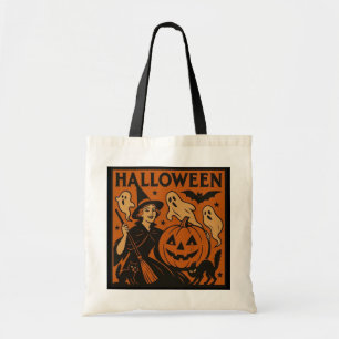 Bolsa Tote Vintage, bruxa clássica do Halloween, fantasma e a