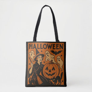 Bolsa Tote Vintage, bruxa clássica do Halloween, fantasma e a