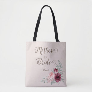 Bolsa Tote Vintage Burgundy Rosa Floral Mãe da Noiva