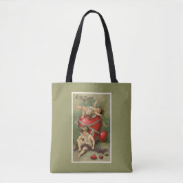 Bolsa Tote Vintage Cherubs e Namorados Hearts Green