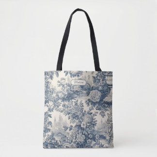 Bolsa Tote Vintage chic Blue toile de jouy monograma