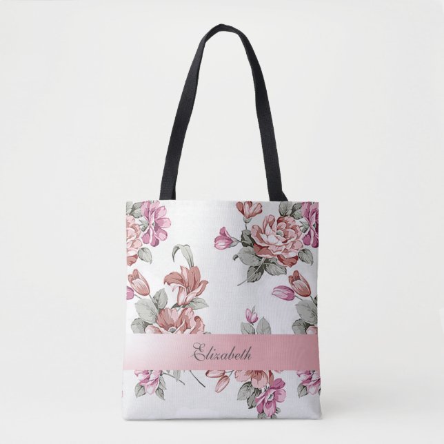 Bolsa Tote Vintage Chic Girly Flowers Personalizado (Frente)