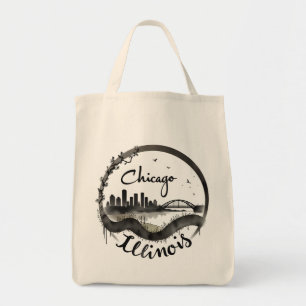 Bolsa Tote Vintage Chicago Illinois City Skyline Retro Viagem