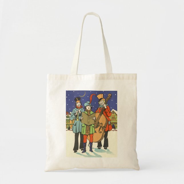 Bolsa Tote Vintage Christmas, Musicians Caroling with Music (Frente)