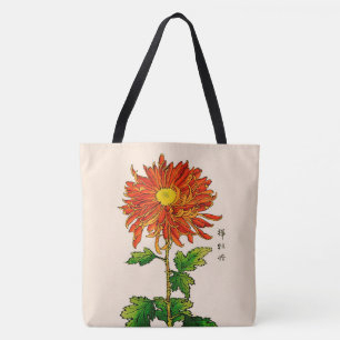 Bolsa Tote Vintage Chrysanthemum Japonês. Laranja e Dourado