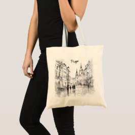 Bolsa Tote Vintage, cidade antiga histórica digital de Praga.