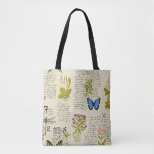 Bolsa Tote Vintage com um padrão uniforme com texto manuscrit