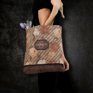 Bolsa Tote Vintage Copper Spice Rosa Monograma Floral Russo
