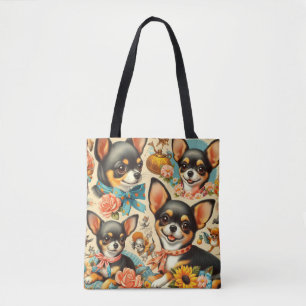 Bolsa Tote Vintage Cute Seamless Chihuahua