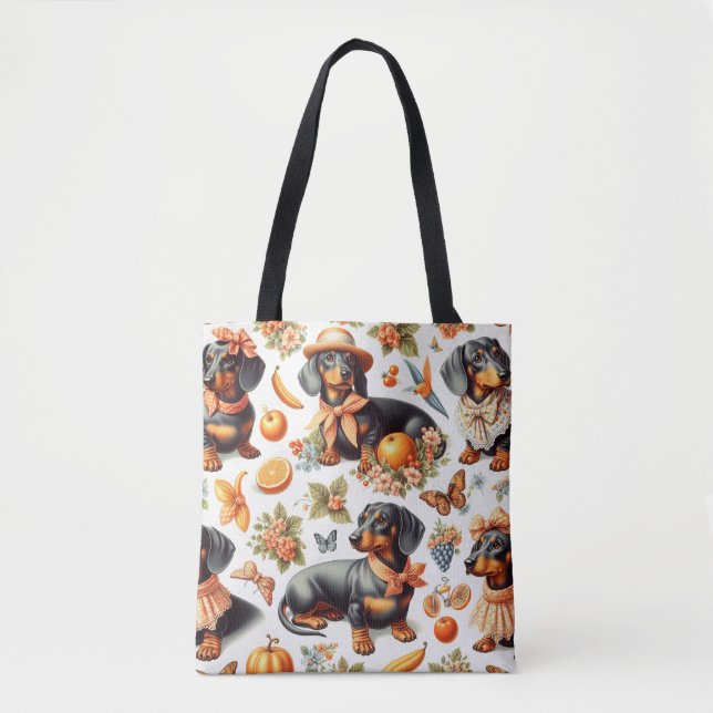 Bolsa Tote Vintage Dachshund Seamless (Frente)