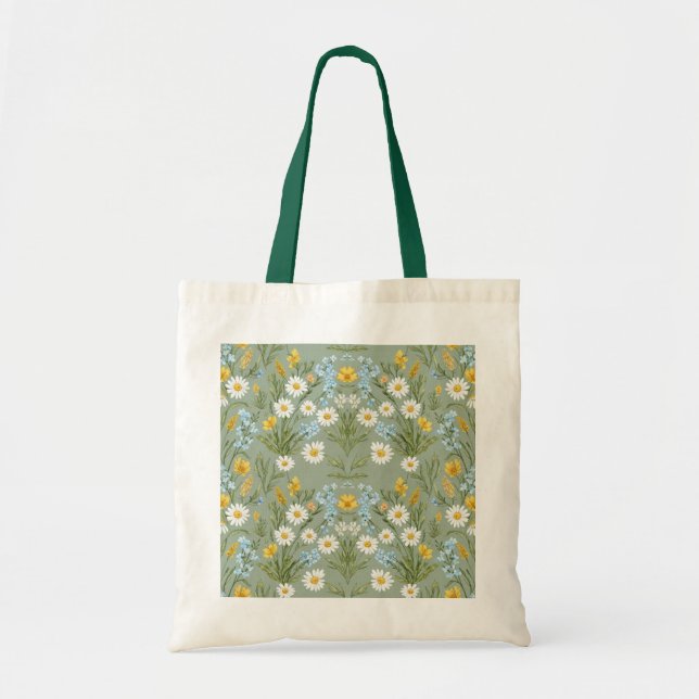 Bolsa Tote Vintage Daisy Wildflower Damask Pattern (Frente)