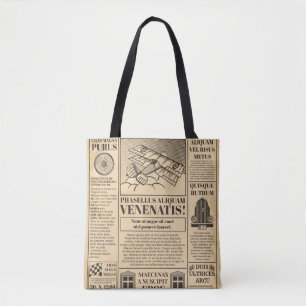 Bolsa Tote Vintage de jornal antigo. Nova imagem com texto a