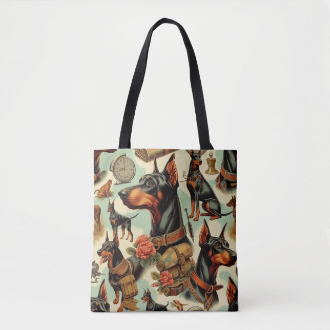 Bolsa Tote Vintage Doberman Seamless Painting (Frente)