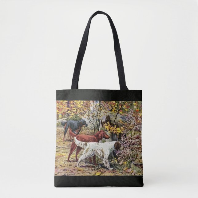 Bolsa Tote Vintage Dogs Setter Trio Black (Frente)
