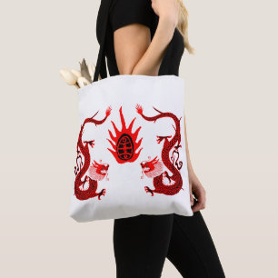 Bolsa Tote Vintage Dragon Holiday Red and Black