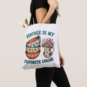 Bolsa Tote Vintage é Minha Cor Favorita Floral Retro Amante