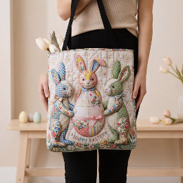 Bolsa Tote Vintage Easter Bunny Quilt Style Print Pattern