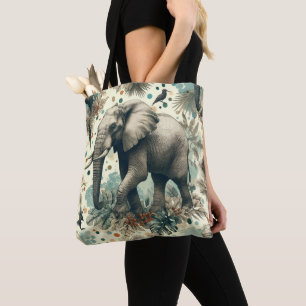 Bolsa Tote Vintage Elephant Jungle Painting