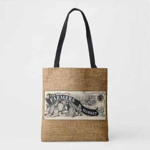 Bolsa Tote Vintage Farmers Market Rustic Faux Burlap Modelo