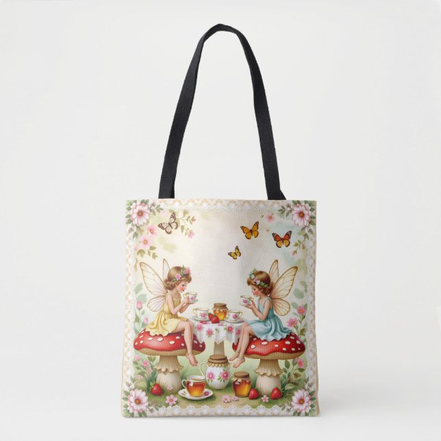 Bolsa Tote Vintage floral fairy picnic garden (Frente)