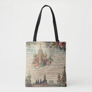 Bolsa Tote Vintage Floral Moscou Trabalho de arte - Script ma