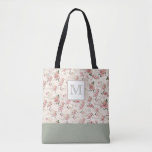 Bolsa Tote Vintage Floral Pink Green Monograma