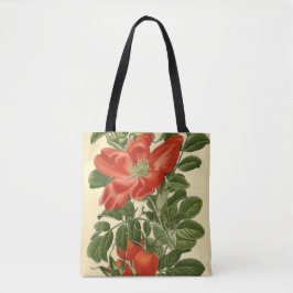 Bolsa Tote Vintage Floral Red Wrinkled Rosa Rosa Rugosa