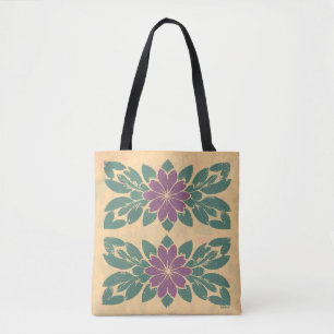 Bolsa Tote Vintage Floral Stencil Design