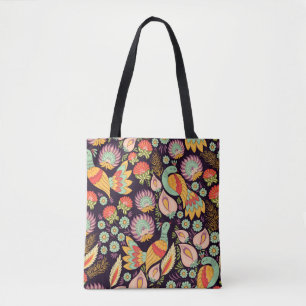 Bolsa Tote Vintage Folk Floral Birds Ornament