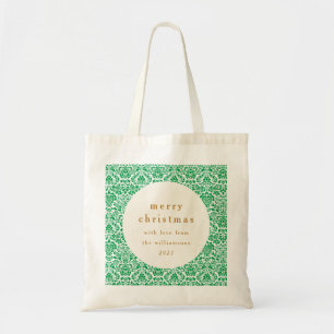Bolsa Tote Vintage Green Damask Festivo - Natal